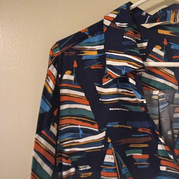 Soft Surroundings Sail Away Boat Print Shirt Size Large - Picture 8 of 13